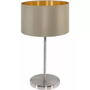 Table Lamp Colour Satin Nickel Steel Shade Taupe Gold Fabric Bulb E27 1x60W