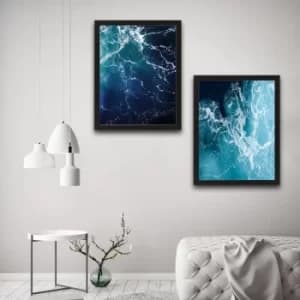 Waves Set Multicolor Decorative Framed Painting (2 Pieces)
