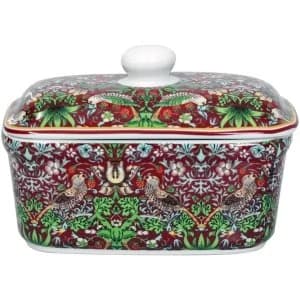 William Morris Strawberry Thief Red Butter Dish By Lesser & Pavey