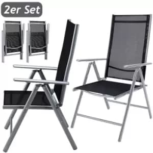 Casaria - Set of 2 Garden Chairs with High-Back Foldable and Adjustable Weatherproof Outdoor Chair Pair Aluminium Silver