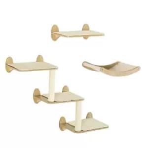 PawHut 3PCs Wall Mounted Cat Tree Cat Shelves Climbing Shelf Set Scratching Post