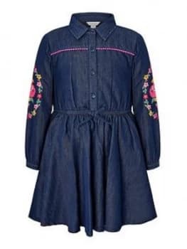 Monsoon Girls Embroidered Chambray Shirt Dress - Blue, Size 10 Years, Women