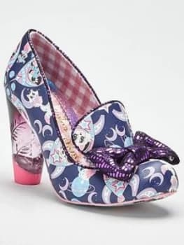 Irregular Choice Oz Cat Print Bow Heeled Shoe - Navy
