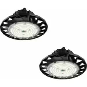 2 pack High Bay IP65 Pendant Light - 100W Daylight White LED - Matt Black
