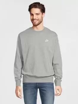 Nike Nsw Sportswear Club Crewneck, Dk Grey Heather/White, Male, Crewnecks, BV2666-063