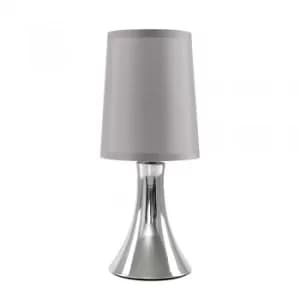 Small Trumpet Touch Table Lamp in Chrome with Grey Shade