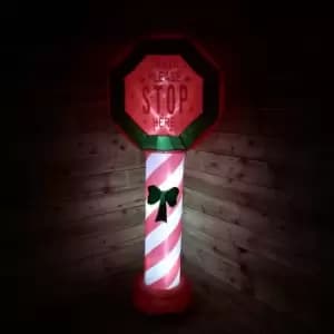 6ft (1.8m) Indoor Outdoor Inflatable LED Lit Santa Stop Here Christmas Sign