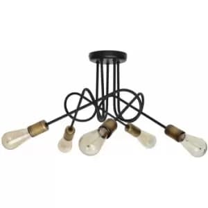 Helam Oxford Multi Arm Semi Flush Ceiling Light Black, Patina 50cm