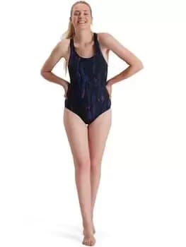 Speedo Calypso Printed Shaping 1PC Swimsuit, Black, Size 32, Women