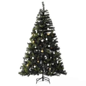 HOMCOM 1.8m 6ft Pre-Lit Artificial Christmas Tree 200 LED Xmas Tree Holiday Decor with Decorative Balls Ornament Metal Stand