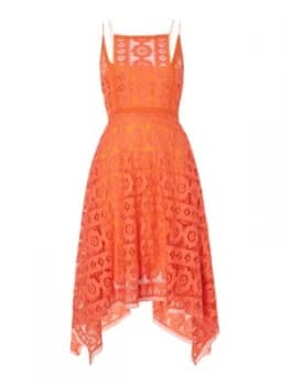 Free People Just Like Honey Lace Dress With Hankerchief Hem Orange