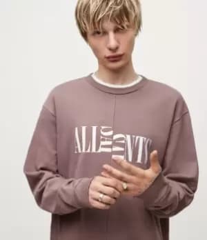 AllSaints Mens Nico Crew Sweatshirt, Aster Lilac, Size: L