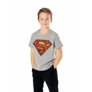 Superman Kids Grey Marl Comicstrip Logo T-Shirt Ex Large