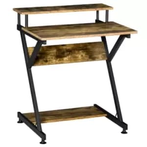 Homcom Industrial Style Computer Desk With Elevated Shelf 70Cm Rustic Wood Finish
