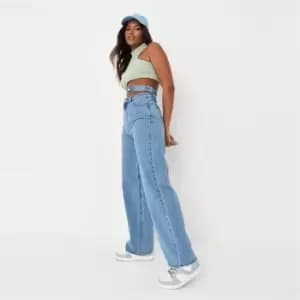 Missguided Waistband Wide Straight Leg Jean - Blue