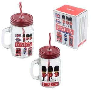 London Guardsman Glass Drinking Jar with Straw (1 Random Supplied)