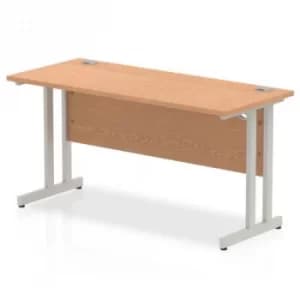 Impulse 1400/600 Rectangle Silver Cantilever Leg Desk Oak