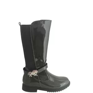 Lelli Kelly Marylyn Unicorn Knee High Boot - Grey Patent, Grey Patent, Size 11 Younger