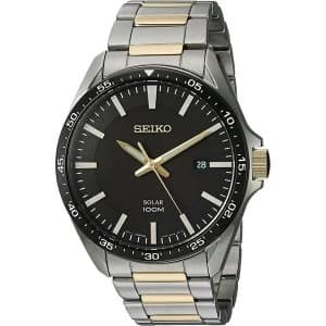 Mens Solar Powered Stainless Steel Watch with Black Dial & Silver Bracelet