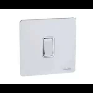 Schneider Electric Ultimate Screwless Flat Plate - Single Rocker 2 Way Light Switch, Single Pole, 16AX, GU1412WPC, Polished Chrome with White Insert