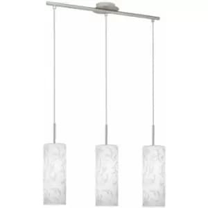 Pendant Light Colour Satin Nickel Shade White Glass Printed Bulb E27 3x60W