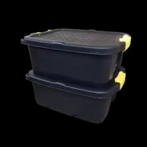 2 x 24L Heavy Duty Storage Boxes, Sturdy, Lockable, Stackable and Nestable Design Storage Chests with Clips in Black