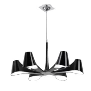 Ora Telescopic Convertible To Semi Flush 6 Light E27, Gloss Black/White Acrylic/Polished Chrome, CFL Lamps INCLUDED