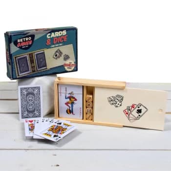 Retro Games Poker Cards And Dice In a Wooden Box