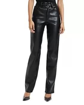 Good American Faux Leather Good Icon High Rise Straight Leg Jeans in K001