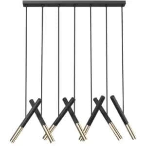 Zumaline Lighting - Zumaline Loya Integrated LED Bar Pendant Ceiling Light, Matt Black, French Gold, 7 Light, 3000K, 3150lm