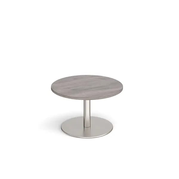 Monza Cafe and Bistro Circular Table with Brushed Steel Circular Base - Grey Oak
