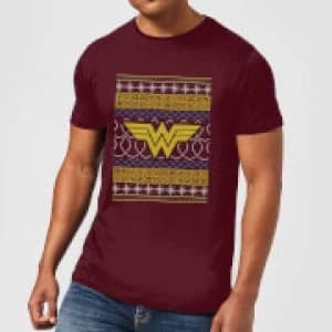 DC Wonder Woman Knit Mens Christmas T-Shirt - Burgundy - L
