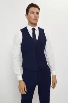Mens Skinny Fit Navy Textured Suit Waistcoat