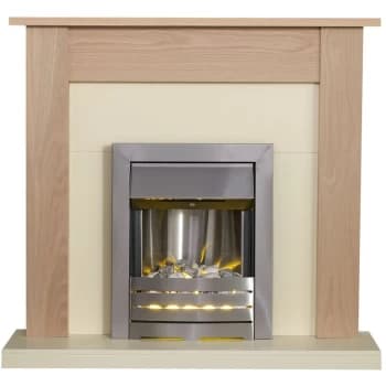 Adam - Southwold Fireplace in Oak & Cream with Helios Electric Fire in Brushed Steel, 43 Inch