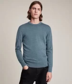 AllSaints Mens Merino Wool Mode Crew Jumper, Blue, Size: XS