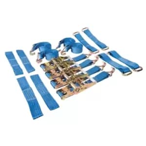 Silverline Car Transporter Alloy & Steel Wheels Tie-Down Set 16pce - 3m x 50mm - Rated 2000kg Capacity 4000kg