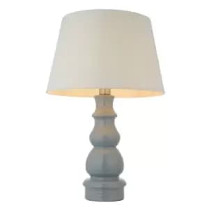 Provence & Cici Base & Shade Tall Table Lamp Blue Grey Glaze, Satin Nickel Plate & Ivory Linen Fabric