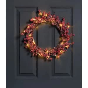 Robert Dyas Pre-Lit Red Frosted Berry Wreath