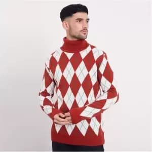 I Saw It First Mens Roll Neck Check Jumper - Red