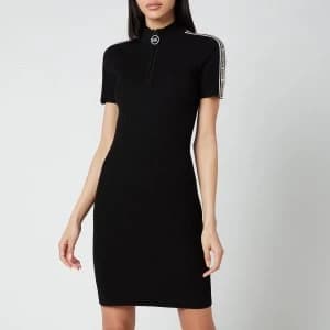 Michael Kors Womens Half Zip Logo Tape Dress - Black - L