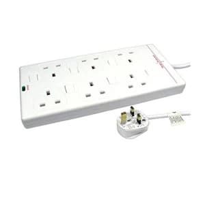 2m Mains Power Extension Lead 6 Way Surge Protected UK Plug