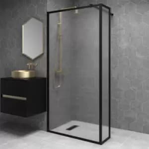 Black 1000mm Fluted Glass Wet Room Shower Screen with Wall Support Bar & Return Panel - Volan