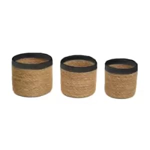 Interiors by PH Round Seagrass Baskets, Natural/Black, Set Of 3
