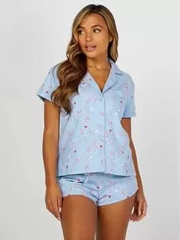 Boux Avenue Christmas Candy Cane Shortie in a Bag, Blue, Size 16, Women