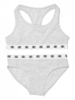 River Island 2 Piece Racer Crop Top Briefs Set Grey Size 11-12 Years Girls