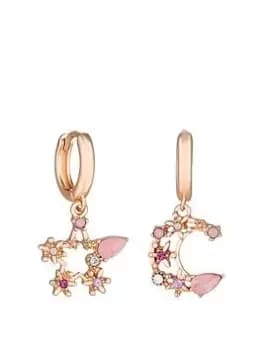 Mood Rose Gold Pastel Celestial Mismatch Huggie Hoop Earrings, Rose Gold, Women