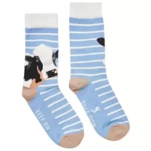 Joules Womens Excellent Everyday Single Pack Socks Blue Cow