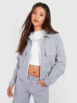 Boohoo Stripe Chambray Denim Jacket - Blue Size 10, Women