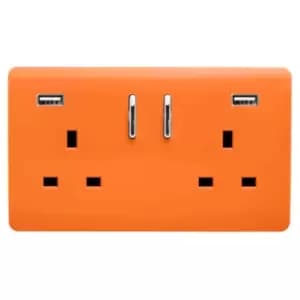 Trendi 2 Gang 13A Socket 2 USB Orange