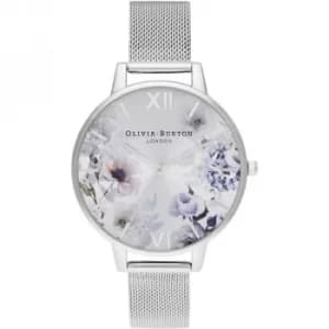 Sunlight Florals Big Dial Silver Mesh Watch